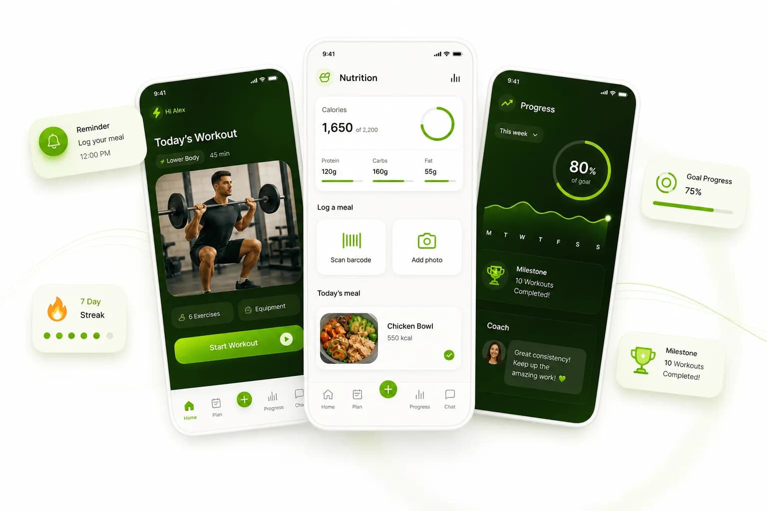 Client app with workouts and progress