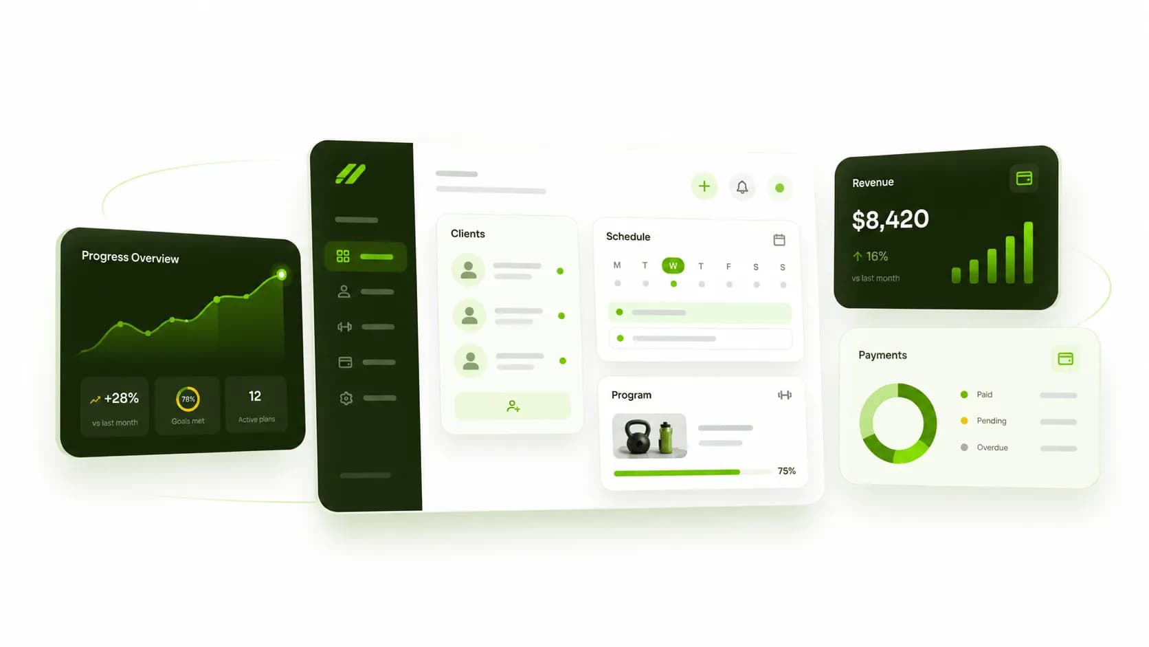 Coach dashboard with clients and progress